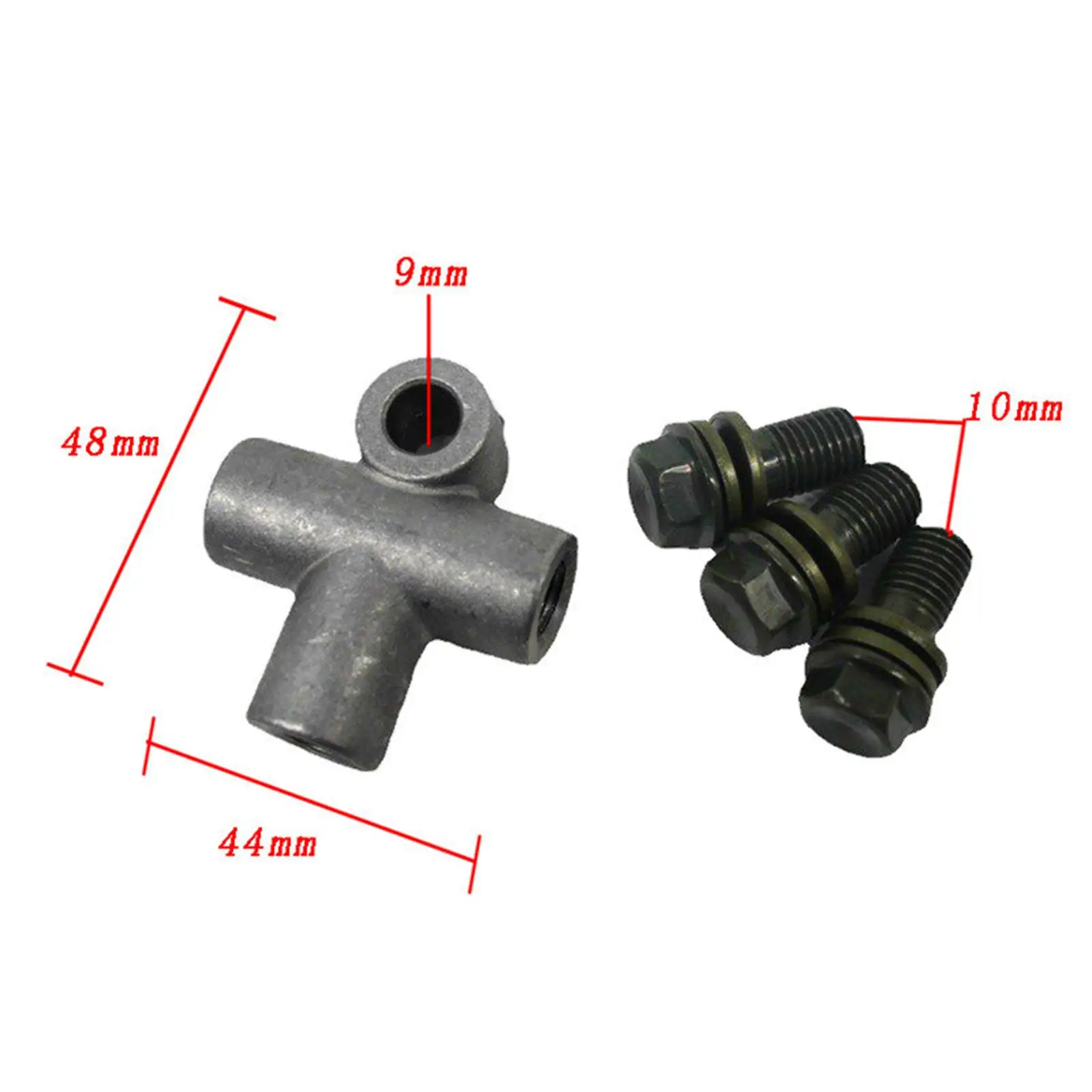 Car Brake Tee 3-way 10mm Replacement Banjo Bolt T Piece Coupling with 3 Male Nuts Female Brake Line Tee for Dirt Bike ATV