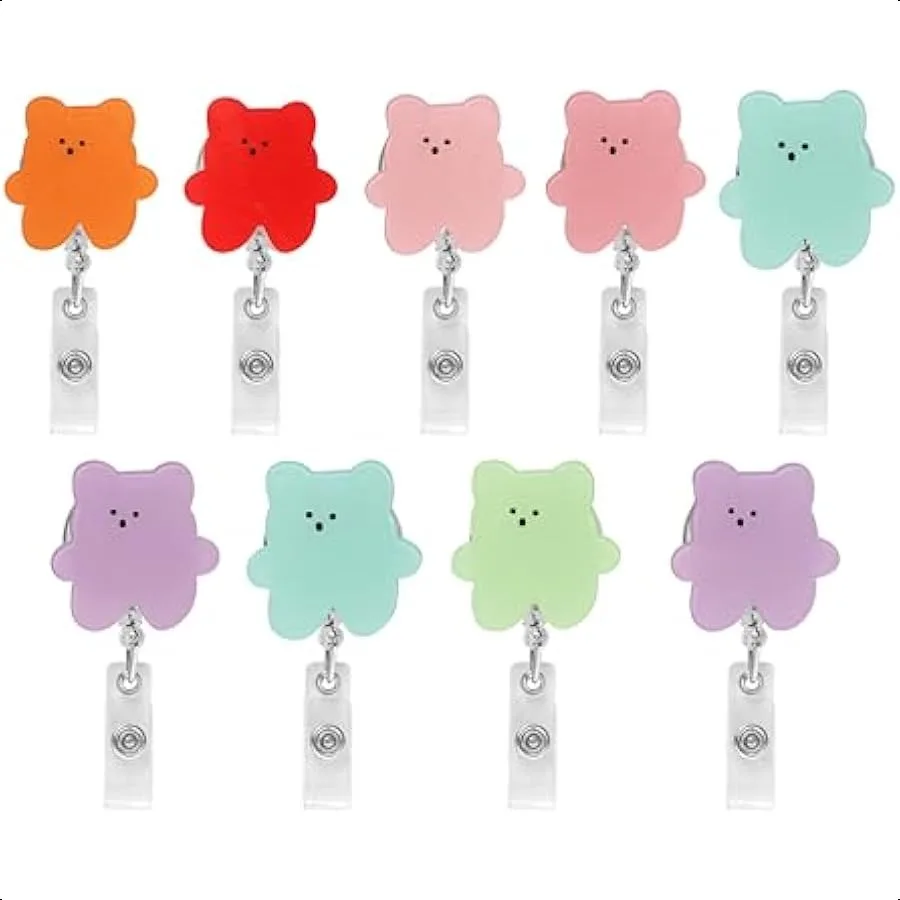 

9PCS Bear Retractable Badge Reel Holder Heavy Duty Strap for Belt Specialist Teacher Student DIY ID Card Name Tag Multicolored
