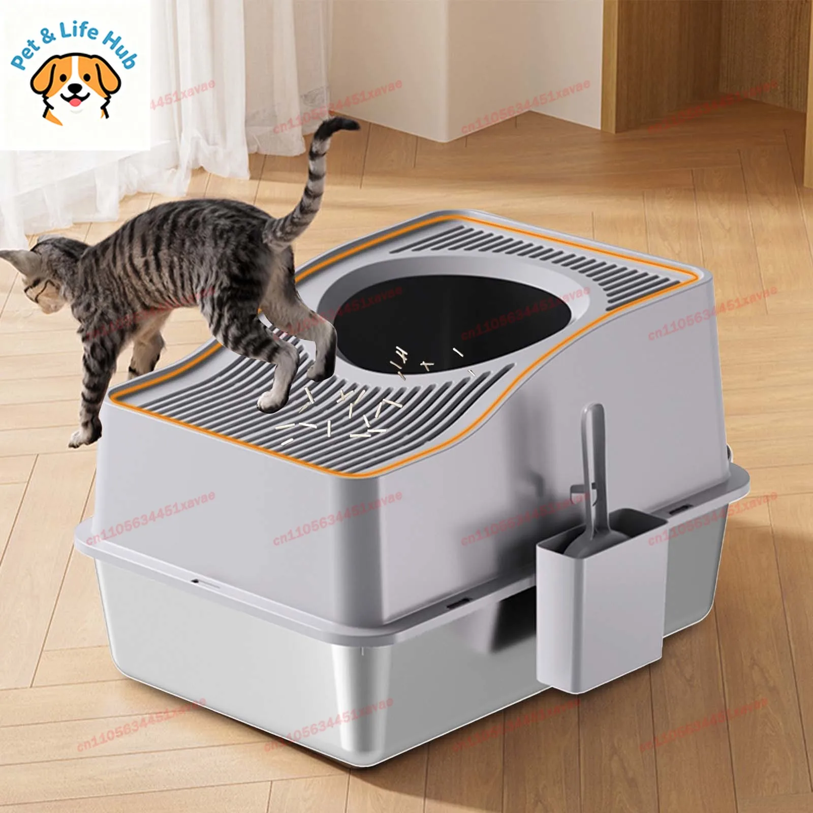 Enclosed Litter Box with Cat Litter Mat and Scoop Stainless Steel Box with Lid Extra Large High Sided Cat Litte R Trays