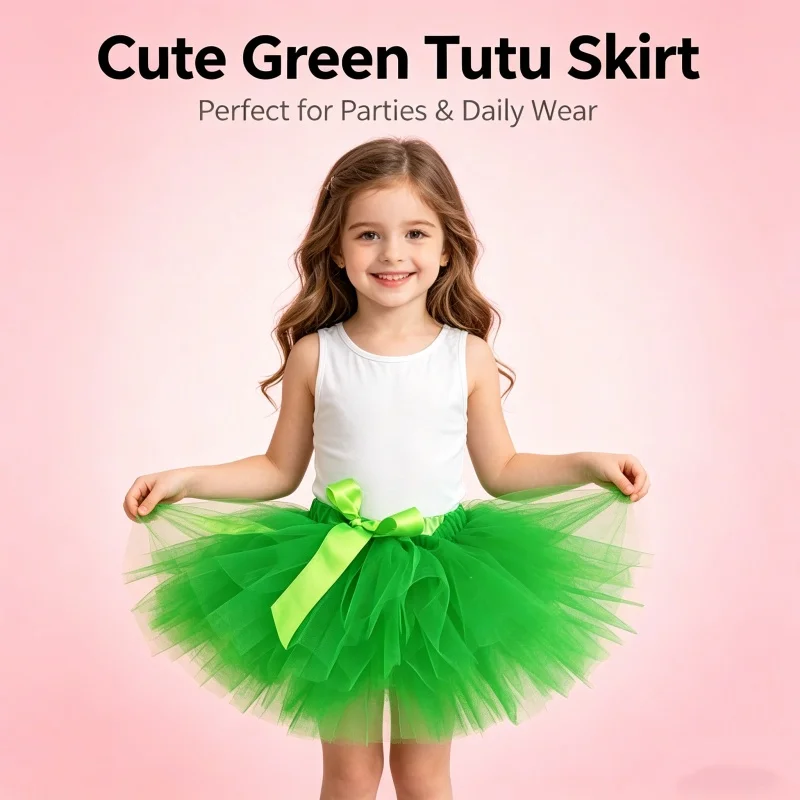 Grüner Tutu-Rock für Mädchen, Kinder-Tanzkostüm, flauschiger Cosplay-Rock für Weihnachtsfeier, Geburtstagsfeier – Detail 3