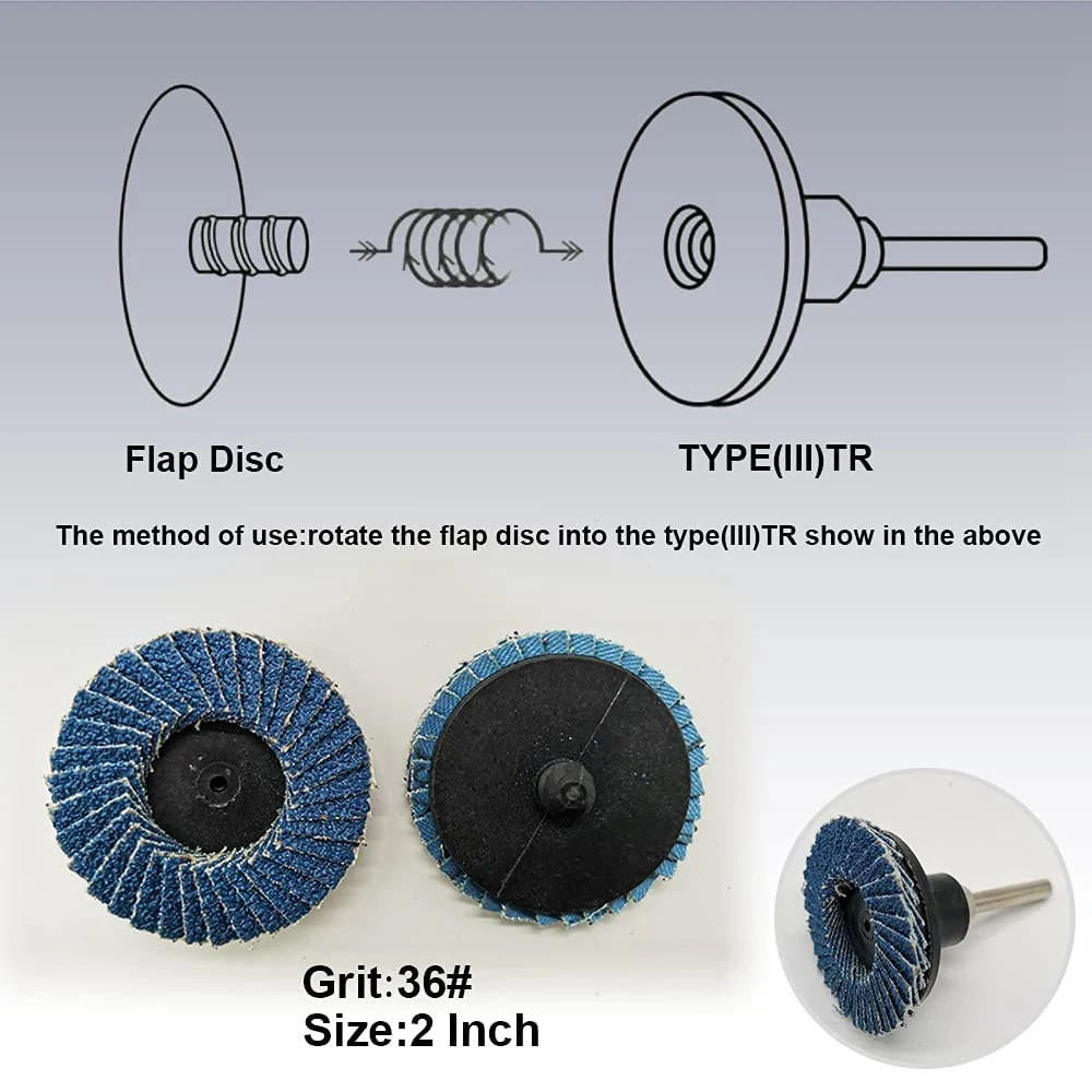 AC23-2 인치 롤 락 플랩 디스크 홀더 포함 다이 그라인더 부착용 지르코니아 플랫 36/60/80 그릿 연마 휠 표면 준비용