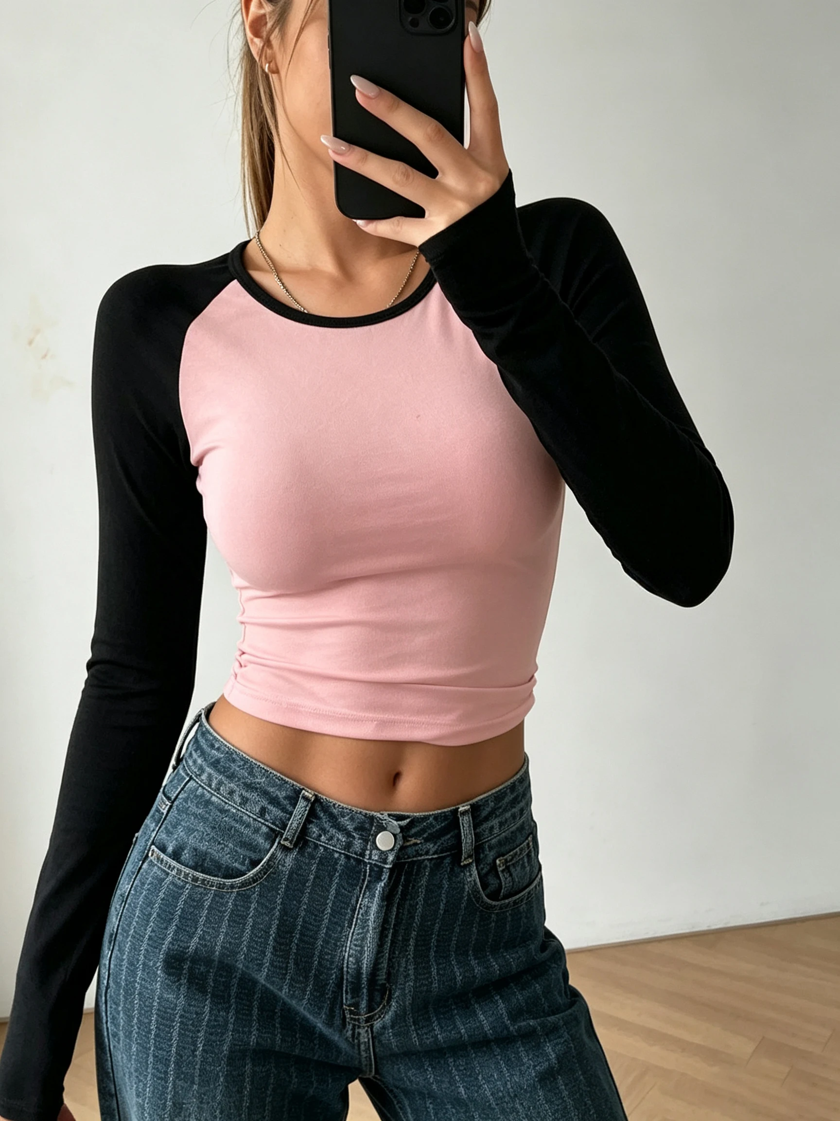 Damen-Strickoberteil mit Rundhalsausschnitt und langen Ärmeln, Neu für Frühling und Herbst, Sexy, Figurbetont, Stilvoll, Minimalistisch, Vielseitig für Alltag und Party – Detail 3