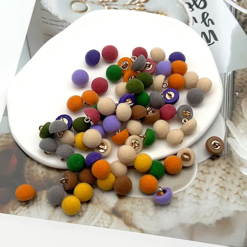 

10 шт. красочные флокированные пуговицы с металлическим хвостовиком в виде грибов, осень-зима, декоративные винтажные пуговицы для женщин, шерстяные пальто