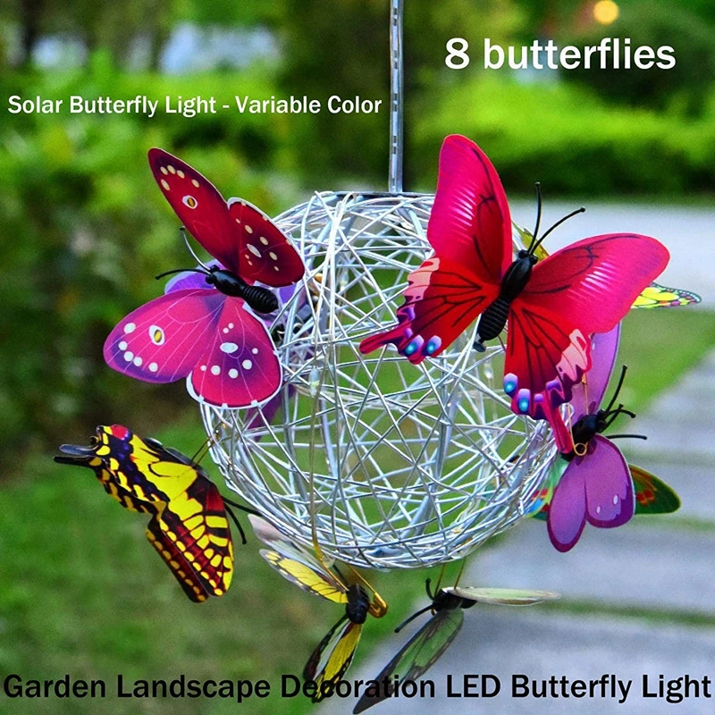2 Pack Solar Butterfly Light Hanging Solar Lantern Light Outdoor Solar Garden Light Waterproof For Patio Yard Pathway Landscape