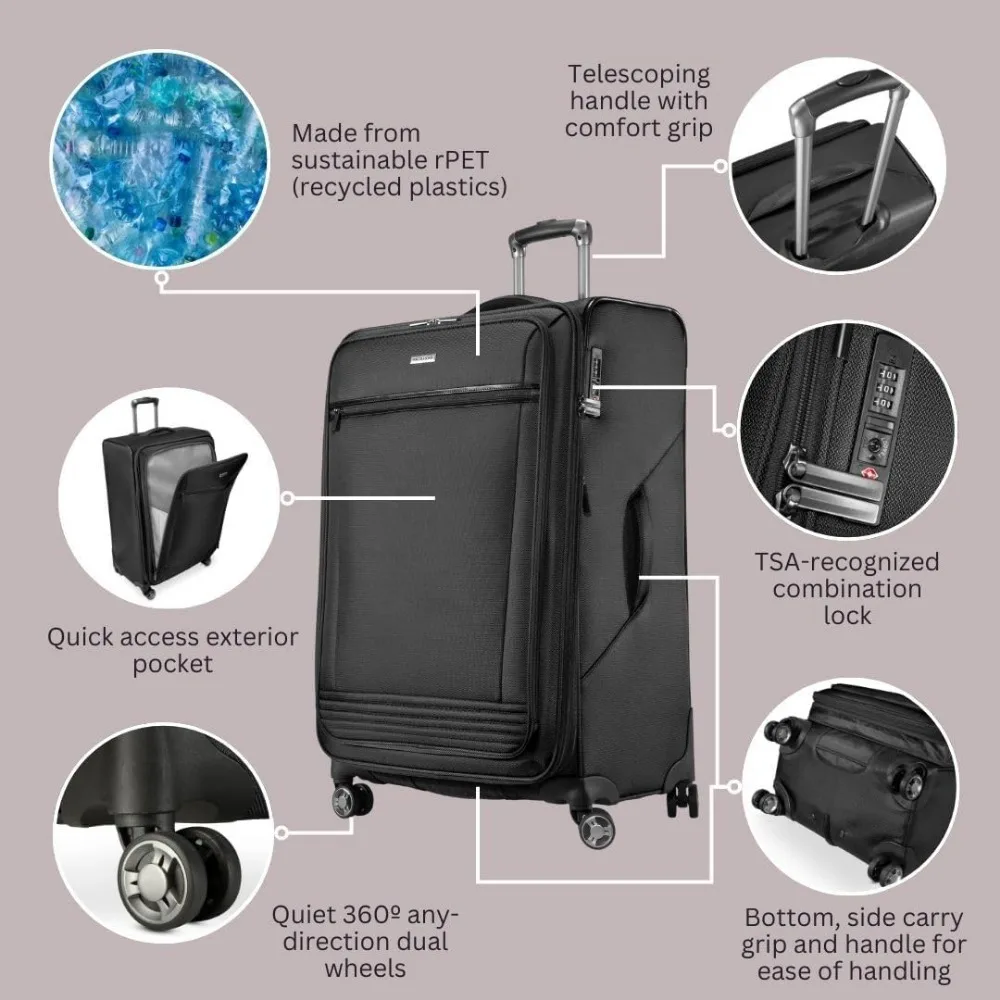 Eco-Friendly Recycled PET Medium Check-In Luggage, Sustainable Lightweight 100% rPET Material, Ideal for Travel