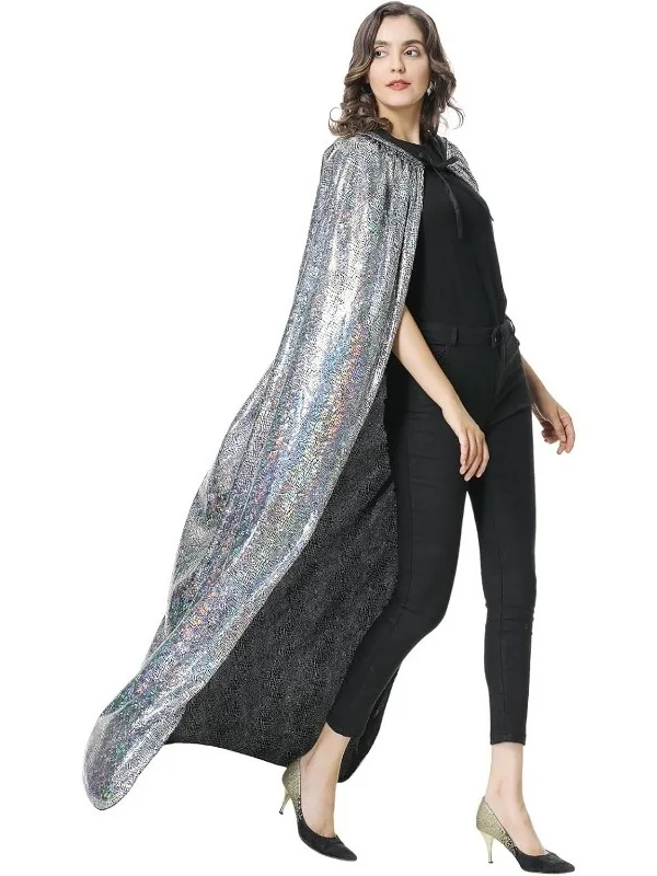 Halloween Stage Costume Pure Color Bright Surface Witch  Cloak Theatrical Role Play Robe Polyester Spring Fashion