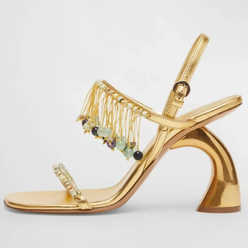 

Новый бренд, женские сандалии с открытым носком и кисточками и стразами, женская обувь в стиле ретро с подвеской из бисера, модные женские туфли-лодочки с пряжкой