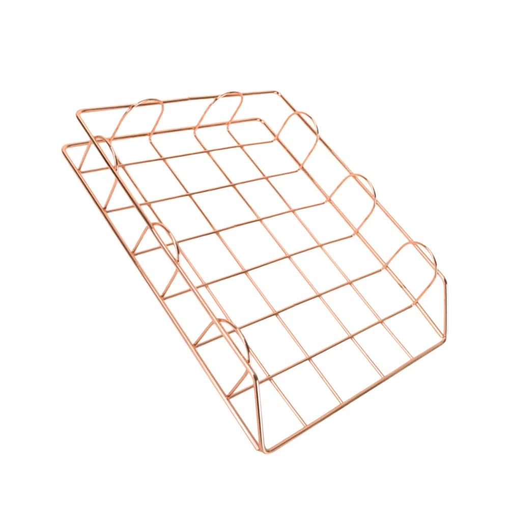 Document Rack Metal Stackable File Storage Basket Golden Paper Organizer For Desk Office Accessories Storage Rack