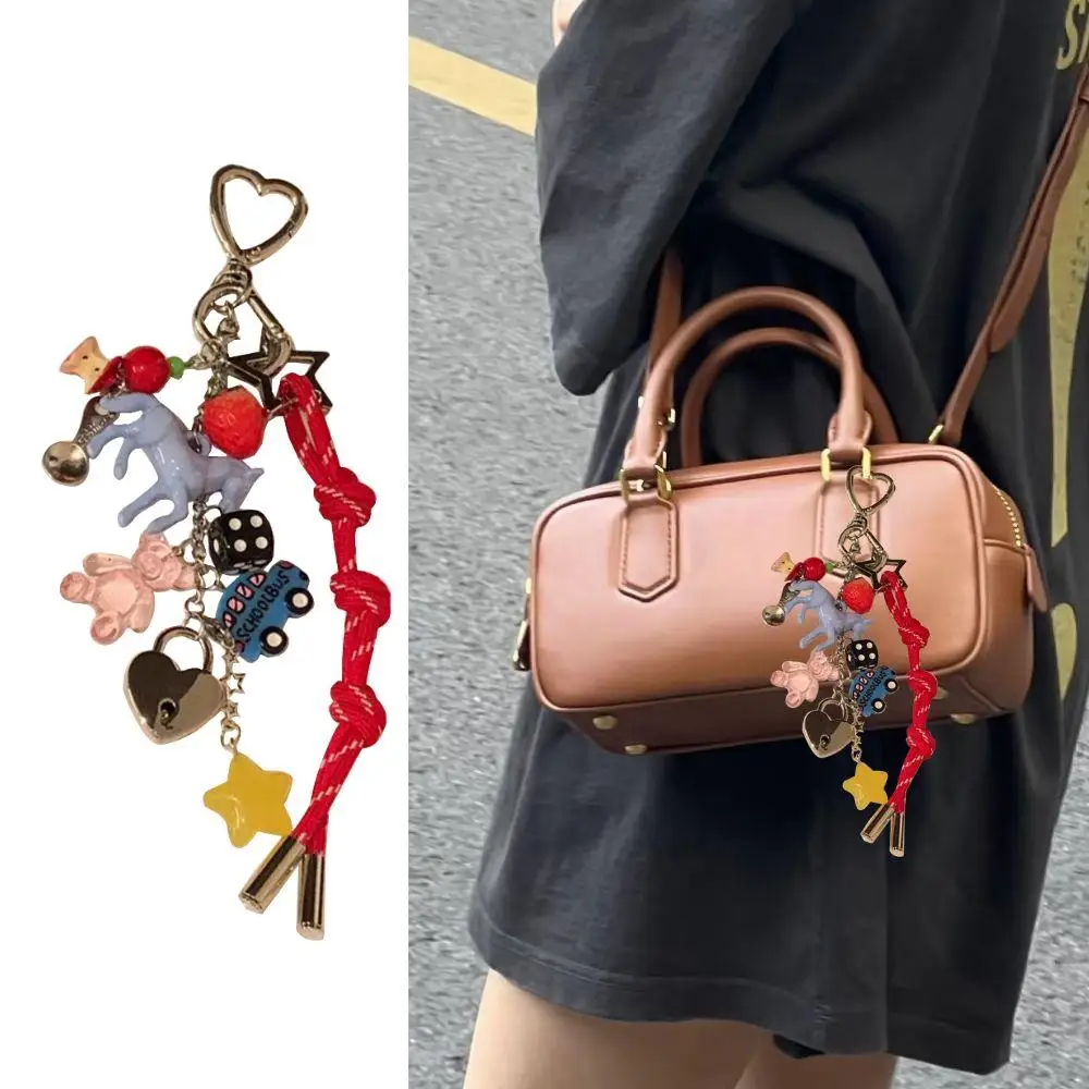 

Fashion Woven Rope Keychain Pony Heart Y2K Bag Pendant Ornaments Mobile Phone Lanyard Gifts Handmade Korean Charms For Handbags