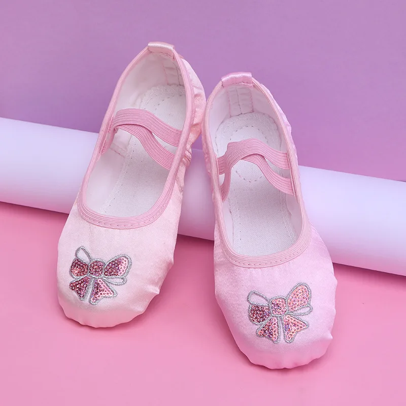 Zapatos de baile de suela suave para niños y niñas, zapatillas de Ballet con bordado de lentejuelas, entrenamiento para adultos, zapatos de garra de gato, zapatos de Yoga físico