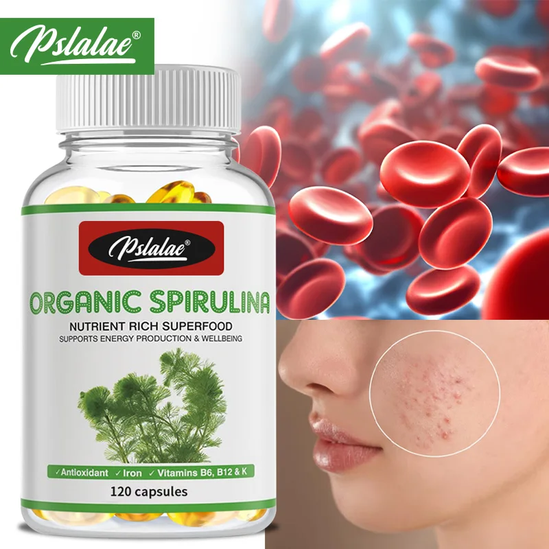 

Spirulina Capsules - Reduces Fatigue, Supports Cardiovascular Health, Eye and Brain Health, Boosts Immunity, Improves Digestion