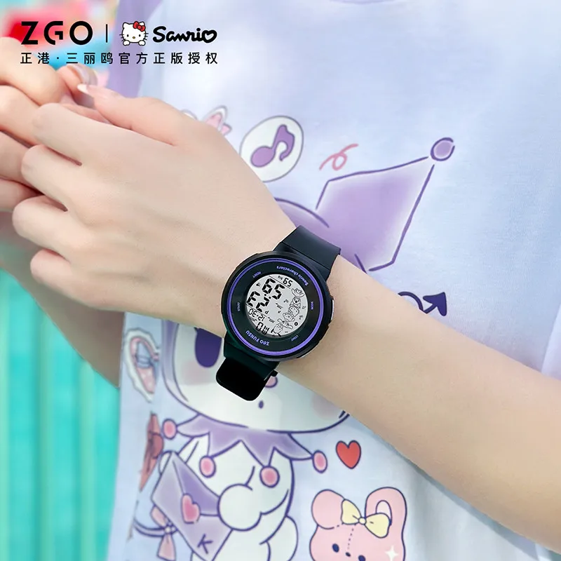 ZGO Sanrio Kuromi Kids Watch, Student Black Sports Watch, Luminous Electronic Digital Watch, Gift 8551