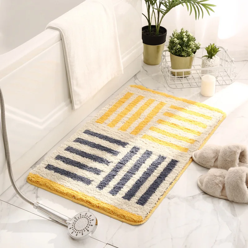 Geometric Tufting Bathroom Mat Nordic Soft Bedroom Carpet Anti-slip Hallway Tidy Rug Doormat Pad Aesthetic Home Room Decor 40*60