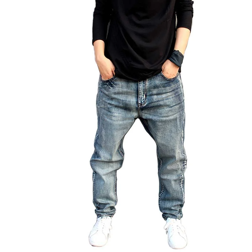 

New Trendy Jeans Men's Loose Harem Pants Slightly Stretch Big Size Skateboard Baggy Male Trousres Cotton