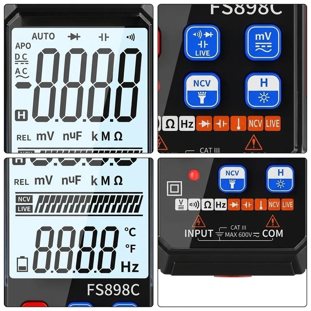 Professional Multimeter with True Measurement Backlit LCD USB-C Power CAT III 1000V CAT IV 600V and LED for illumination