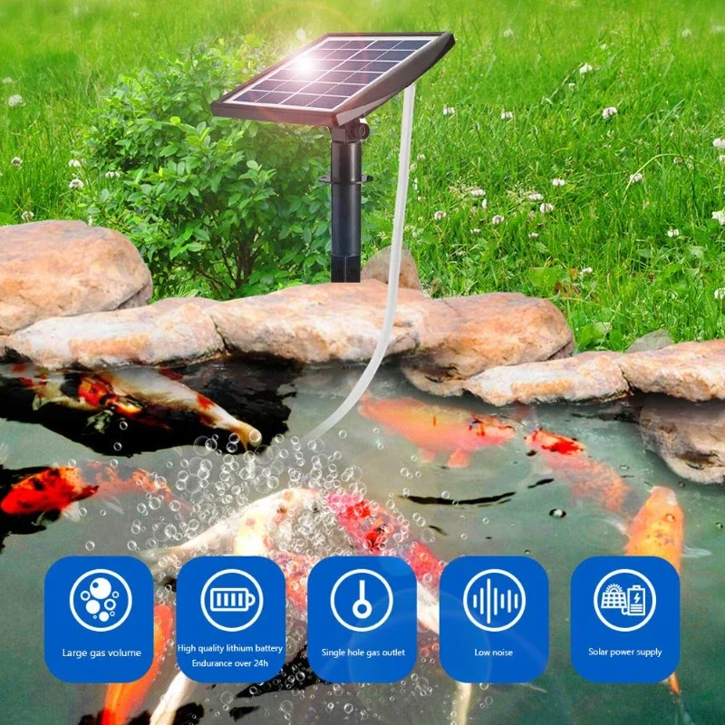 2024 Solar Oxygen Pump Power Storage Built-in 3.7v 2200mAh Lithium Battery Courtyard Fishbowl Outdoor Fishing Low Noise Aerator