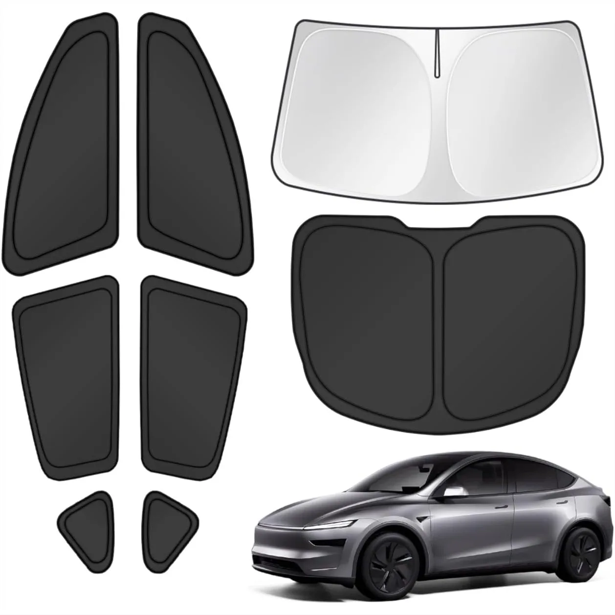 

Full Window Sunshade for 2025 2026 Tesla Model Y Juniper - Windshield Side Rear Covers Block Sun Heat Privacy for Camping Keep