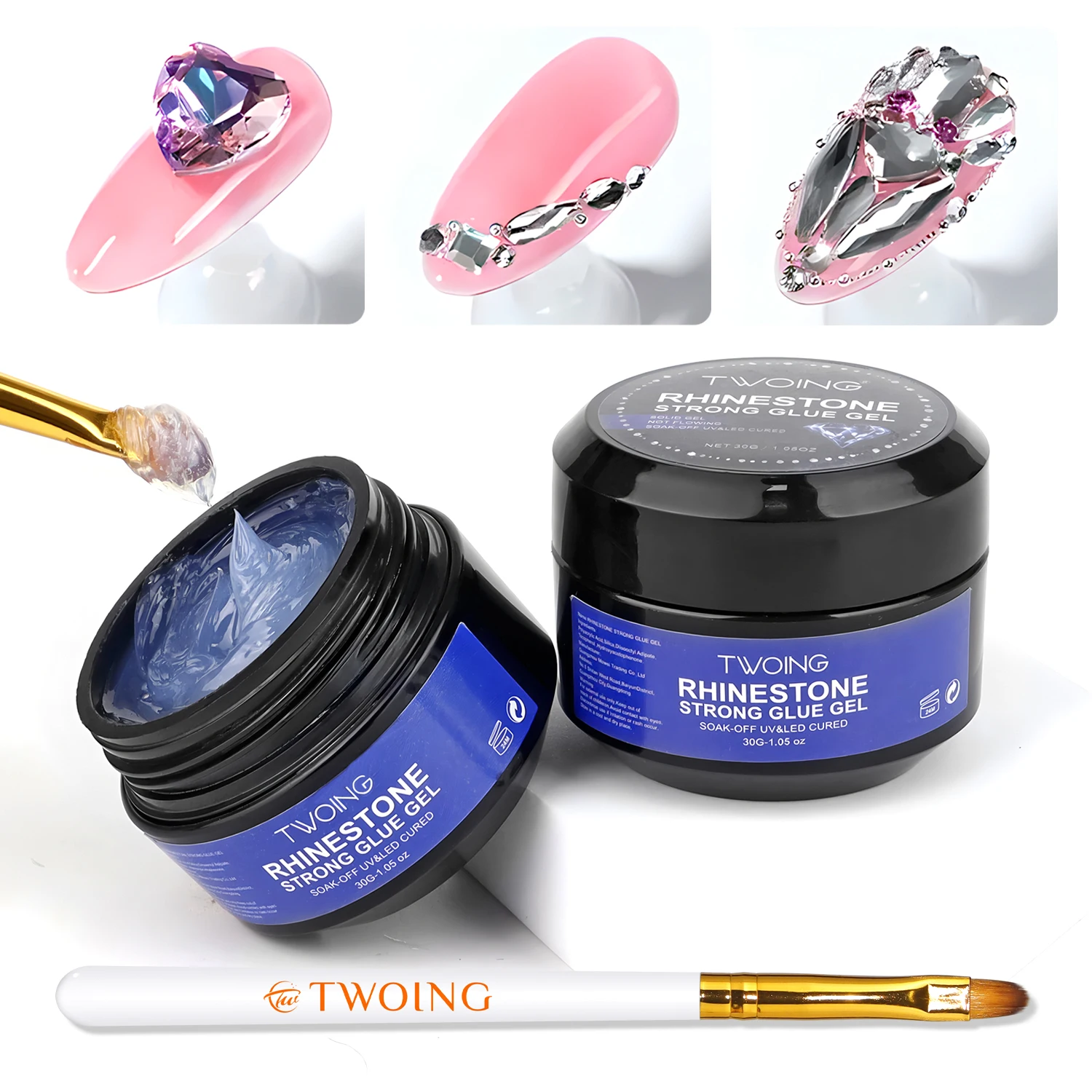 

TWOING 30g Rhinestones Glue Nail Gel Poloish Bring a pen For Manicure Transparent Nail Art Sticky Gel Strong Jewelry Decorations