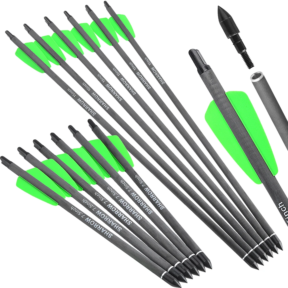 

6/12pcs Mixed Carbon Arrows 7.5/15inch Arrow ID 7.6mm Spine 400 Crossbow Bolts for Bow Outdoor Shooting Hunting Equipments