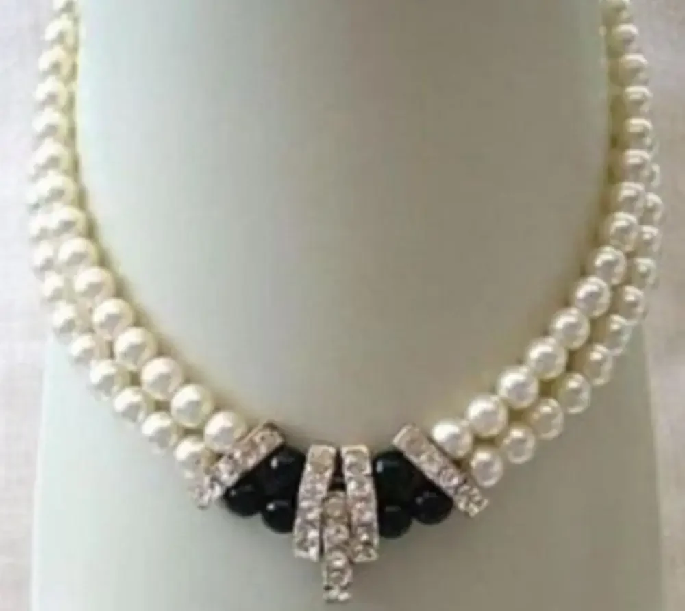 Jewelry   Hot sale beautiful 2 rows Genuine pearl necklace 8-9 mm