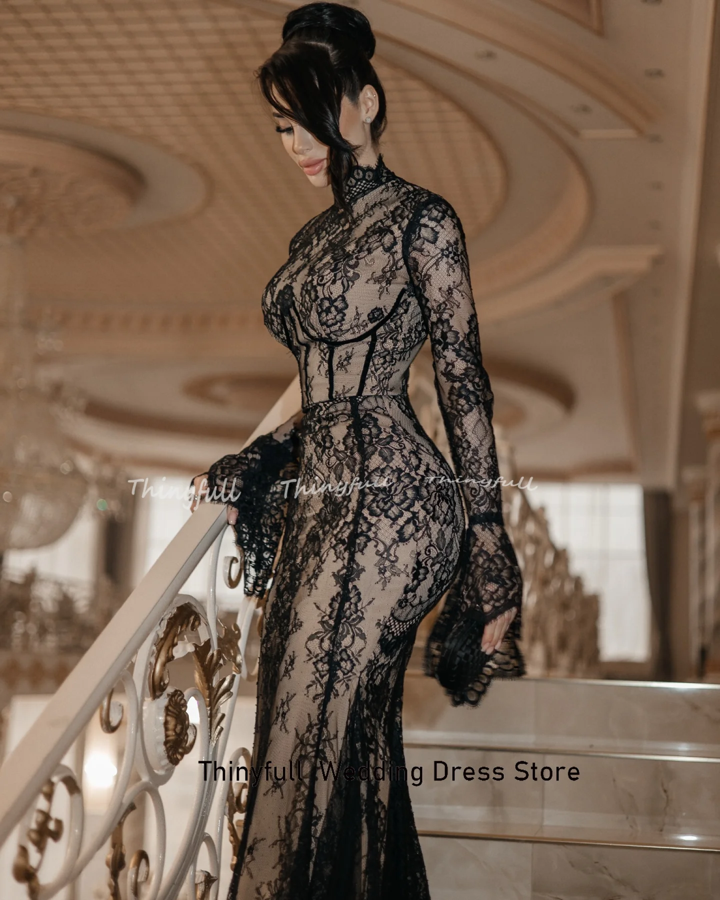 Thinyfull Mermaid Lace Arab Prom Dresses O-neck Full Sleeves Evening Gown 2025 Long Special Dress Robe De Soirée Customized image 3