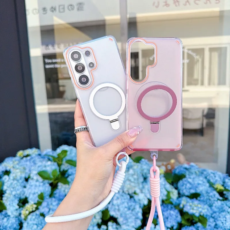 Suitable for Samsung Galaxy S25 S24 S26 Ultra Plus Luxury Lanyard Stand Case Compatible with Magnetic Wireless Charging