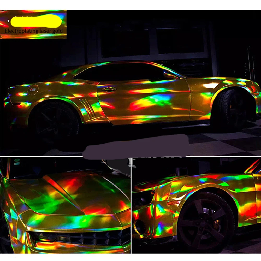 1.52Mx18M Holographic Laser Gold Car Whole Body Sticker Car Styling Wrap Vinyl Film Exterior Wraps Sticker Decals Film