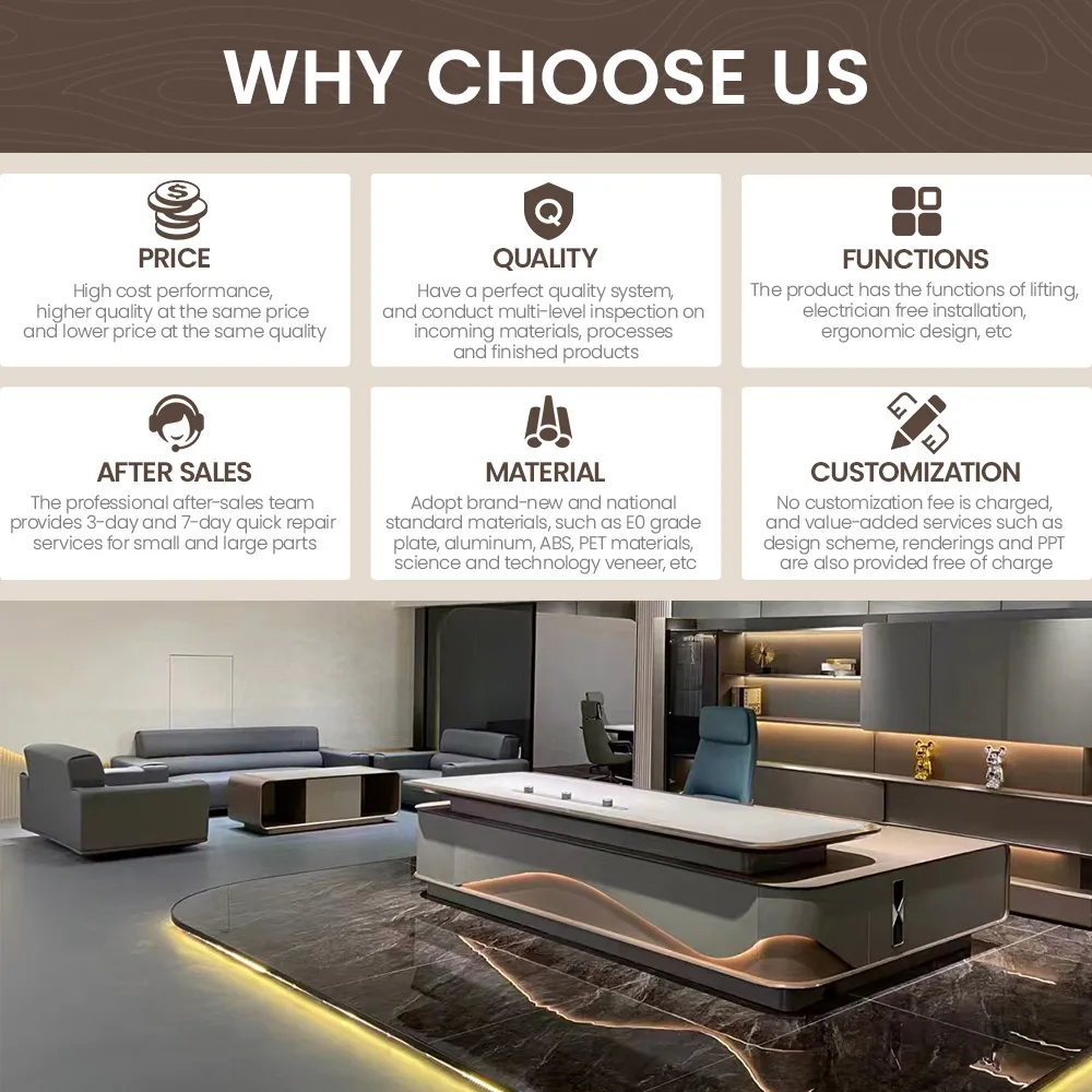 مخصص الراقية الحديثة على شكل حرف L رئيس مكتب العمل دائم التنفيذي أثاث المكاتب مصباح وحدات حديثة مكتب مكتب بناء