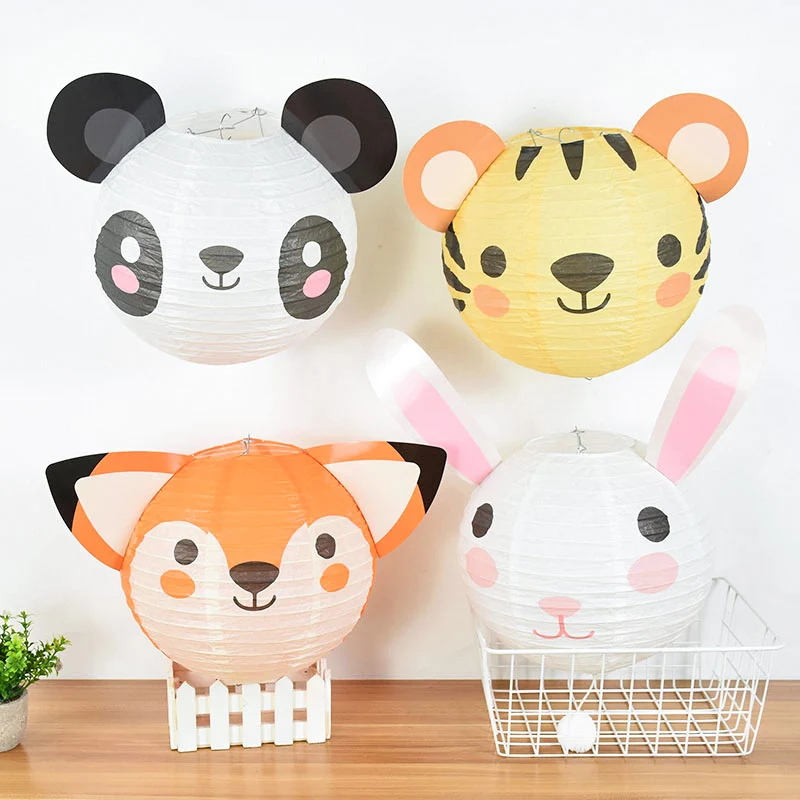 Jungle Forest Farm Animals Paper Lanterns Birthday Baby Shower Party Home Doorway Bedroom Ceiling Decor Tiger Fox Lion Panda