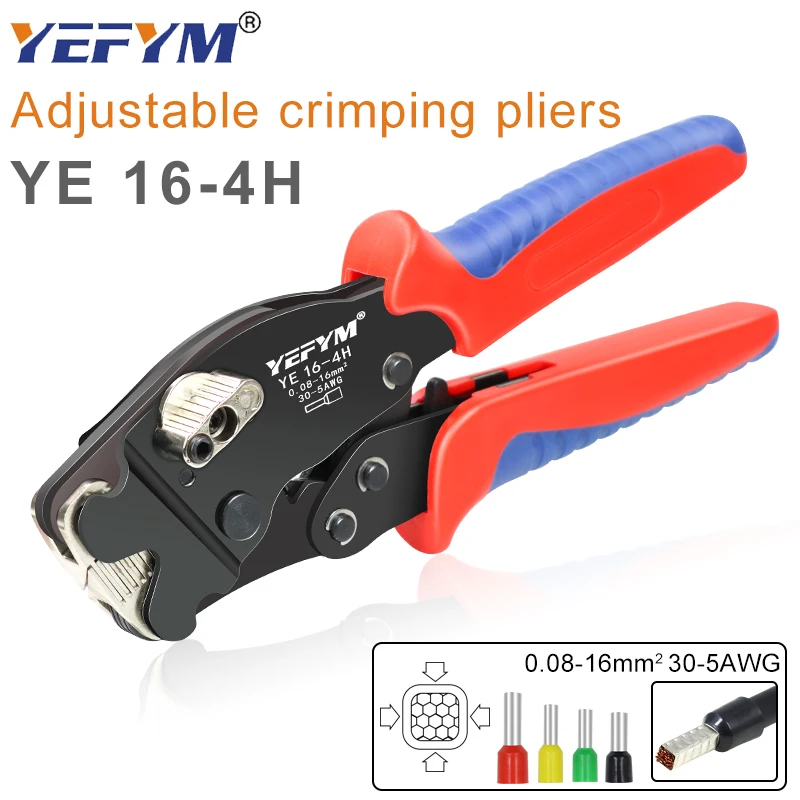 

Ferrule Crimping Tools YE 16-4H 0.08-16mm²/30-5AWG Tubular Wire End Terminal Mini Pliers Adjusting Knob Electrician's Clamp