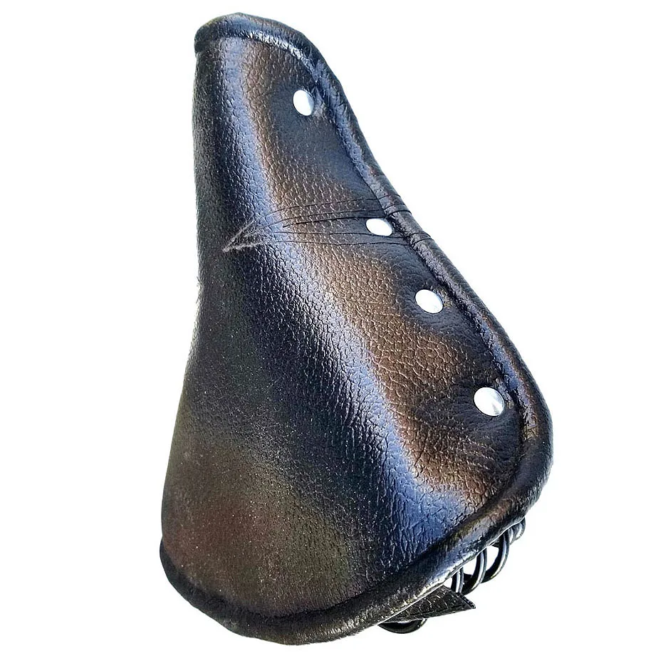 Vintage Faux Leather Bicycle Saddle Rivet Sprung Spring Bike Cycling Seat Cushion Black for Road Bike MTB