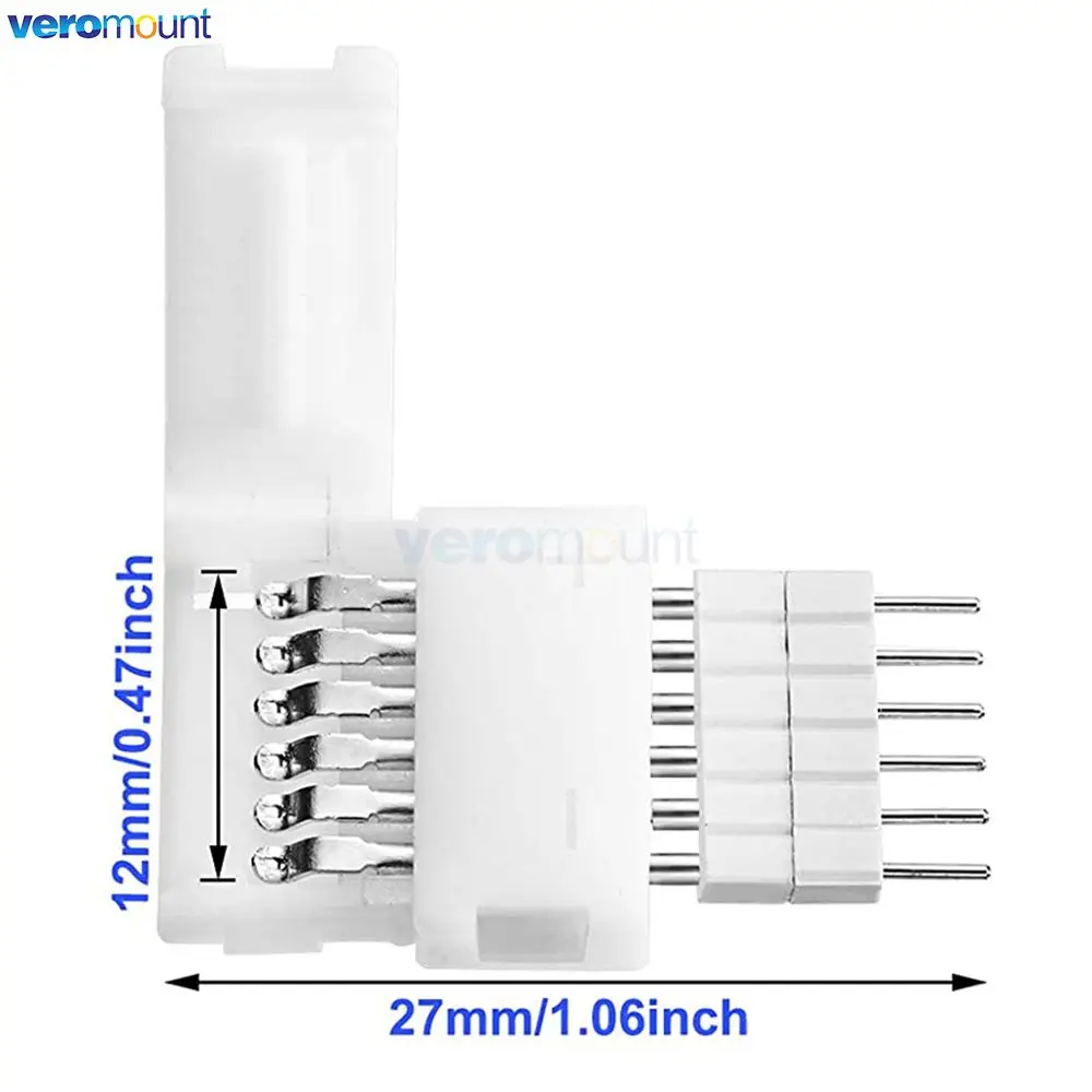 10pcs 6Pin 12mm Cut-End Snap On Clip Connector Socket 2.0mm Pin Picth + Male Plug for Hue V3 2.0 Standard 6-Pin RGBCCT LED Strip