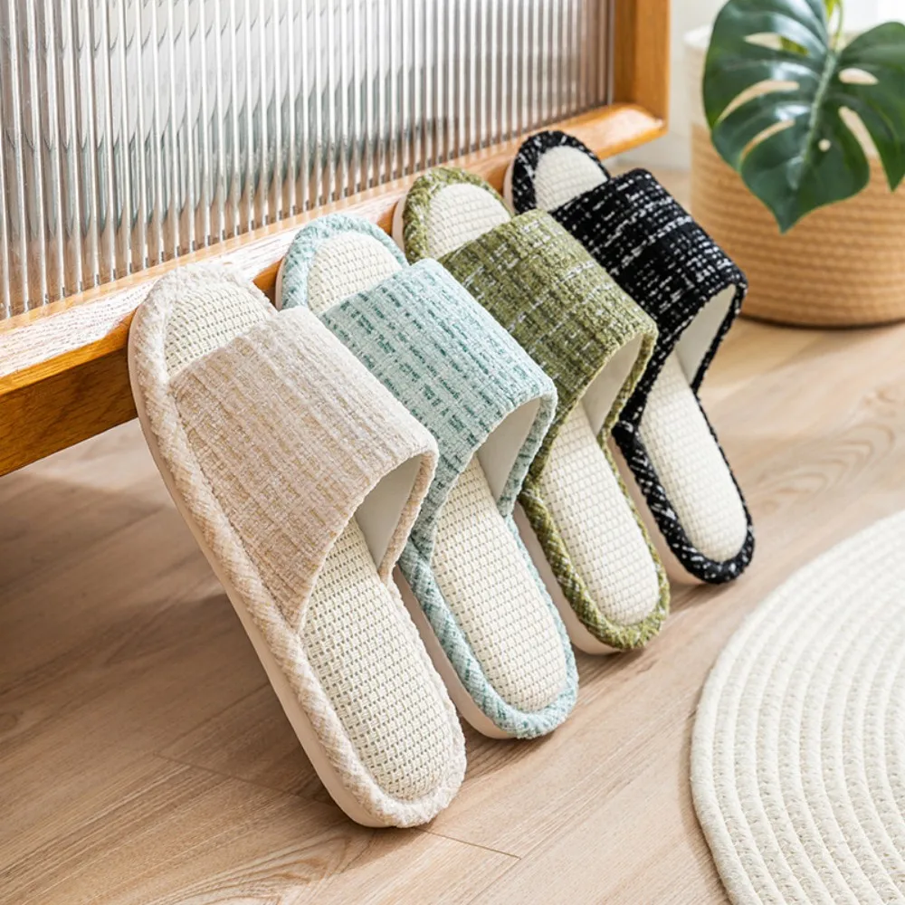 Zapatillas de lino para hombre, cómodas, transpirables, con punta abierta, para dormitorio, primavera y otoño, zapatos de verano para hombre y mujer