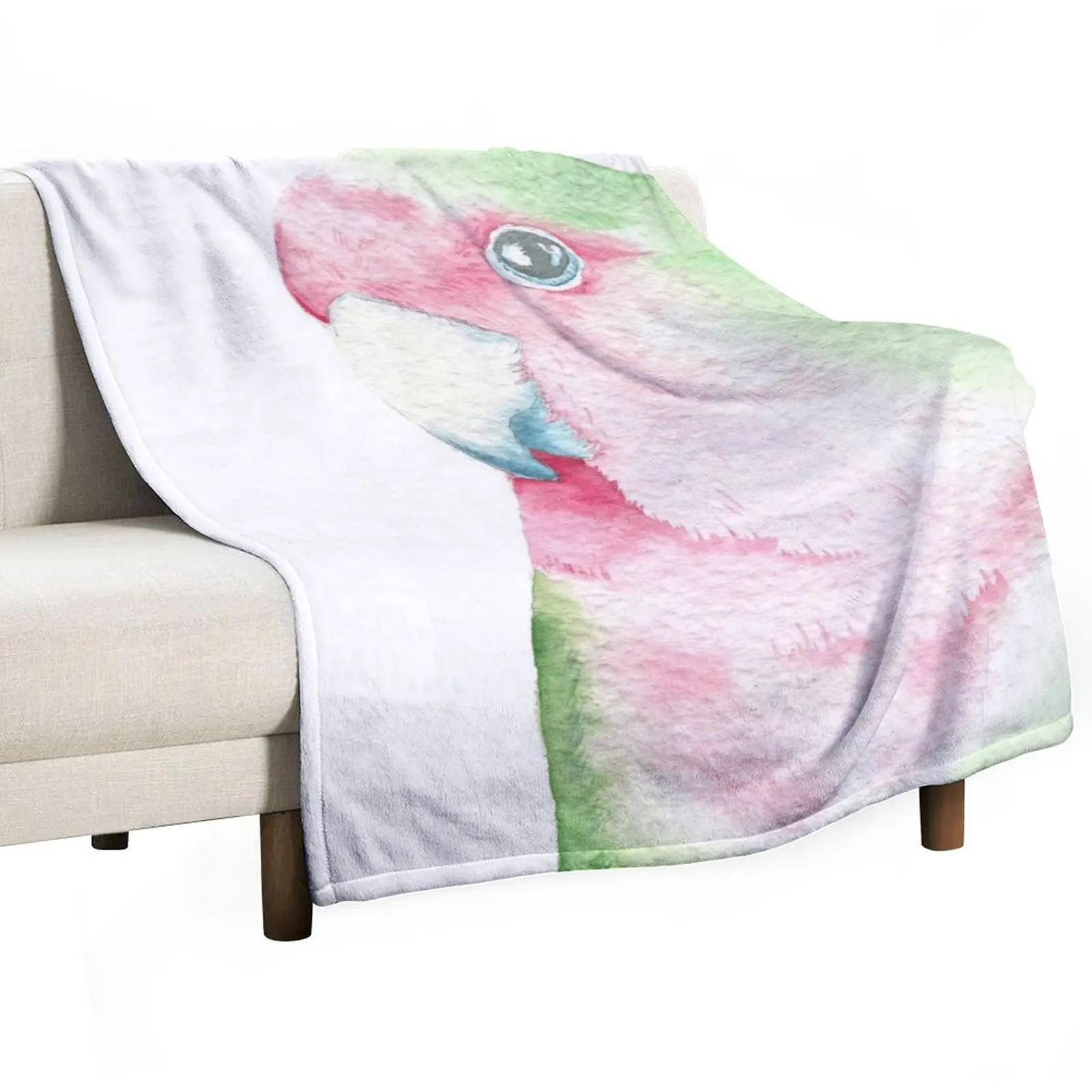 watercolor lovebird inséparable painting portrait pink green bird Throw Blanket Plaid Flannel Fabric Heavy Blankets