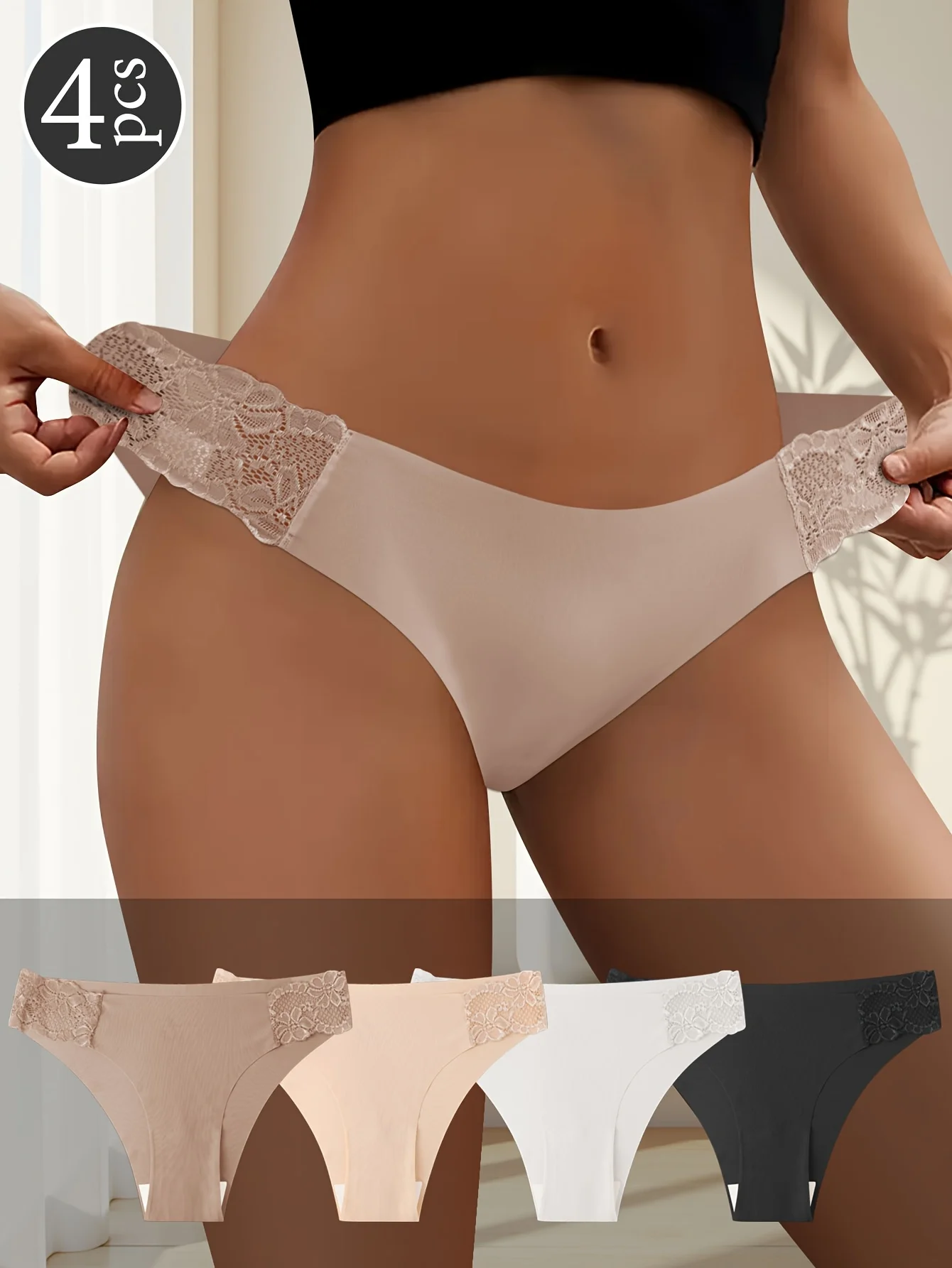 

Комплект из 4 шт. женских трусиков с кружевными боковыми вставками, женские трусы с цветочным узором, элегантные повседневные трусы