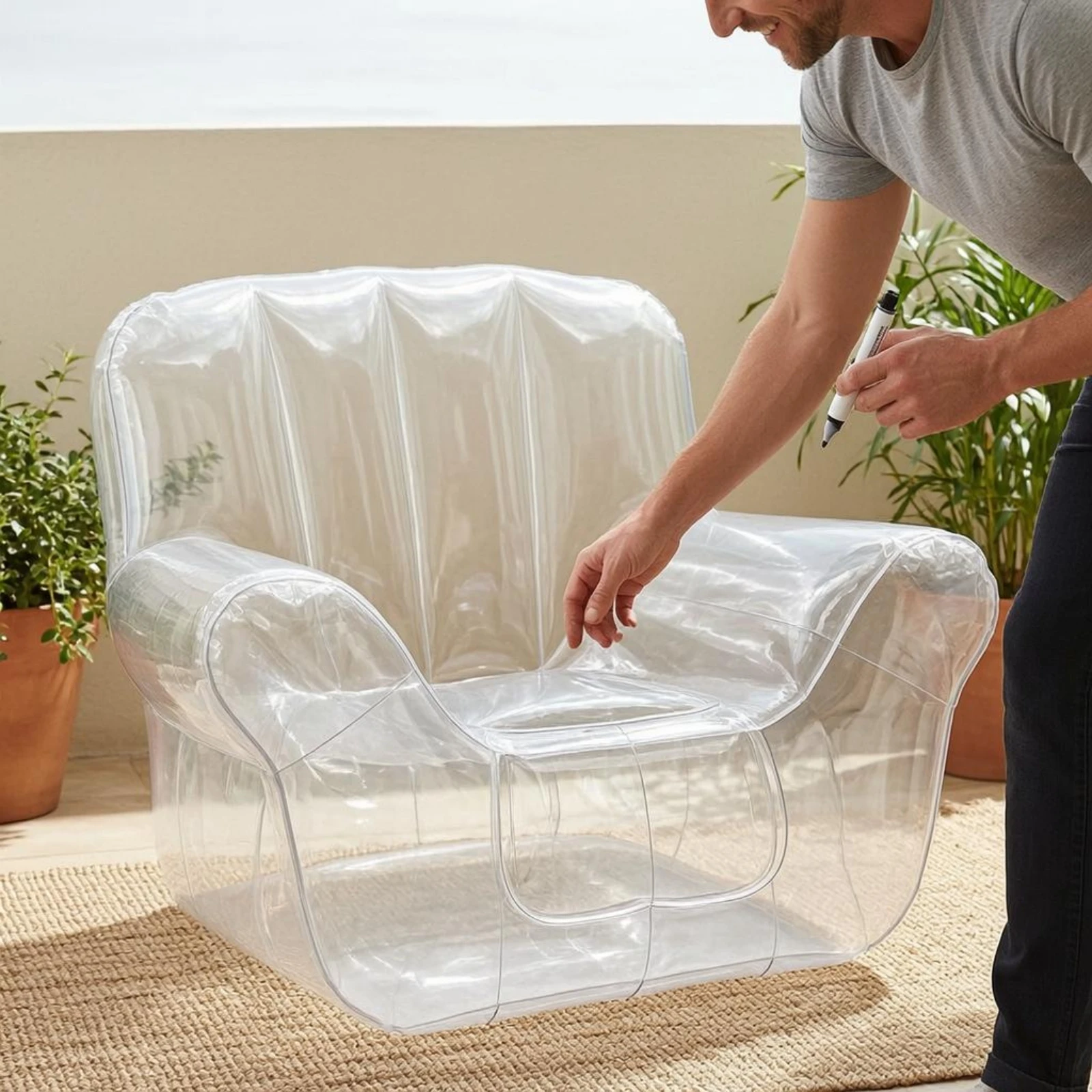 Transparent Lounge Chair Broad Armrests Inflatable Lounge Chair Inflate Sofa Seat Lightweight for Outdoor