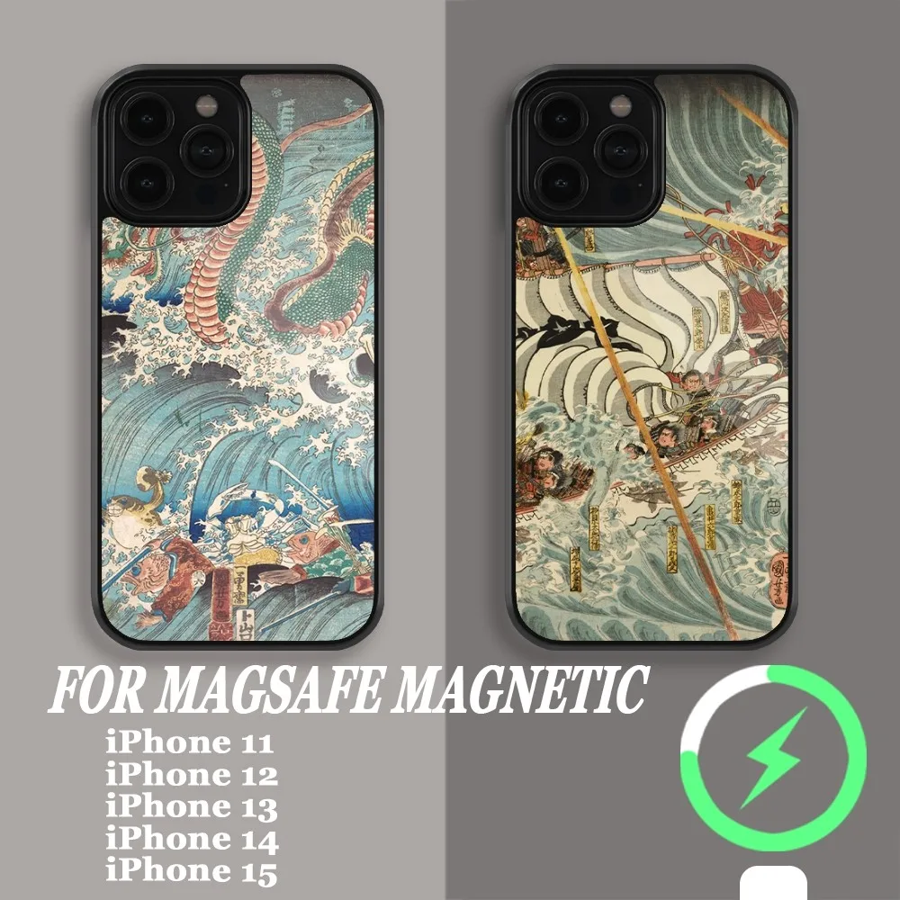 Utagawa Kuniyoshi Ukiyoe Art Phone Case For iPhone 11 12 13 14 15 Pro Max  Plus Magsafe Magnetic Wireless Cover Charging