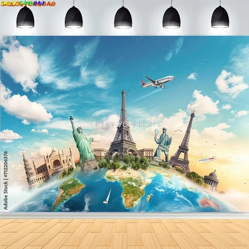 المعالم العالمية الشهيرة متصلة خلفيات للتصوير الفوتوغرافي السفر حول خلفية صورة عيد ميلاد الطفل العالمي IS-01