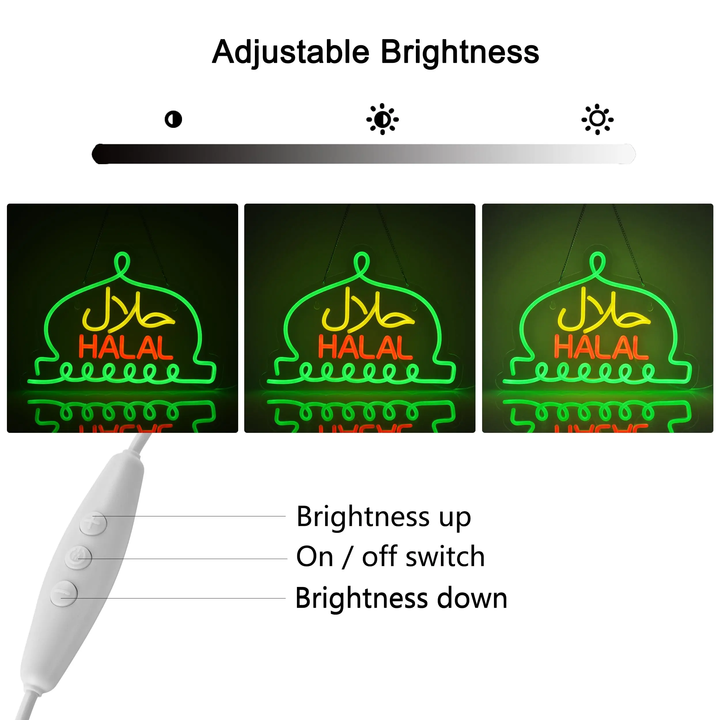 Halal Neon Sign Arabic Restaurant Decor Dimmable USB Powered LED Light for Business Store Wall Islamic Gift