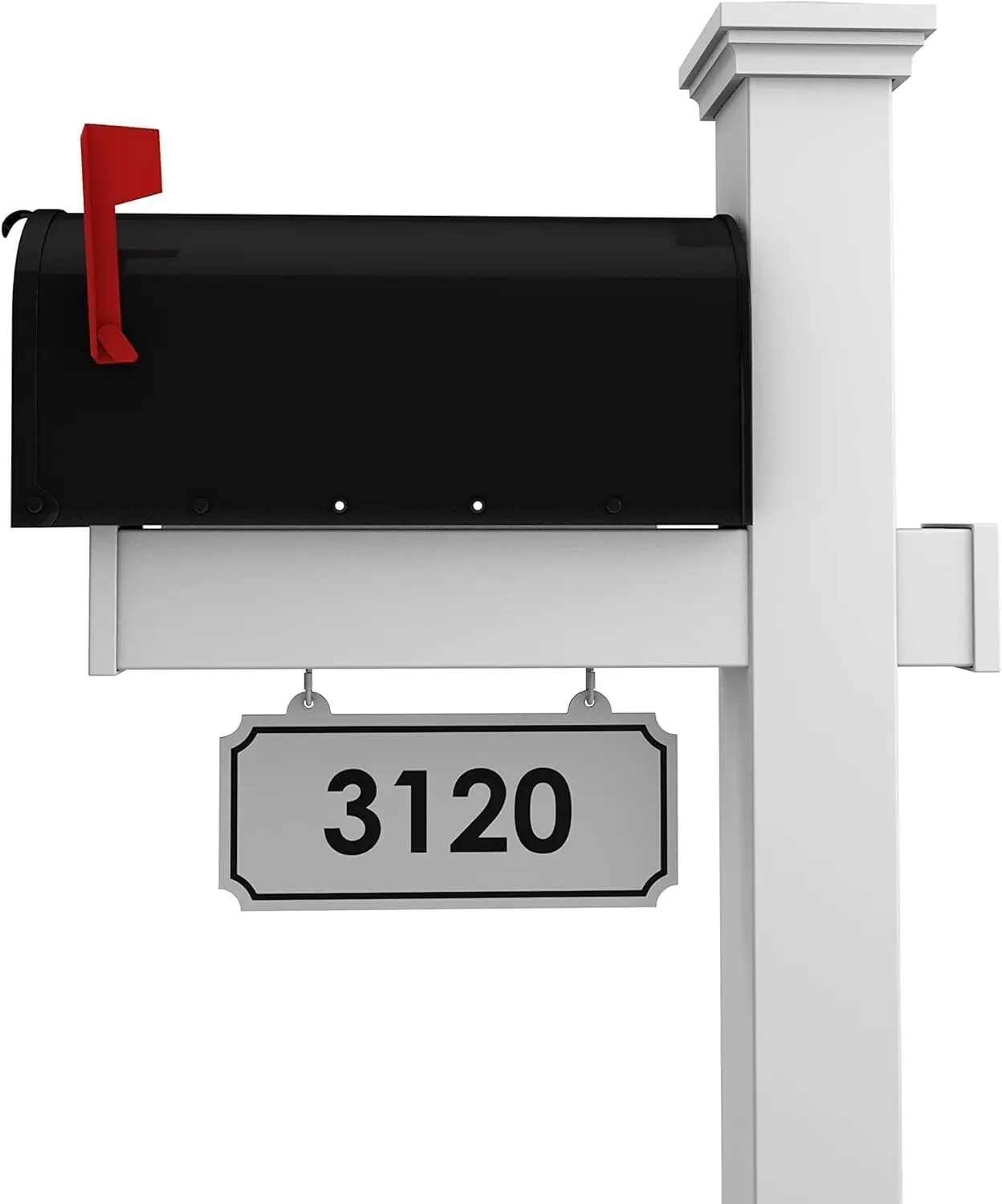 Vinyl Mailbox Post System - Includes Black Steel Mailbox and Custom Address Plate (White)·Factory Direct Sales