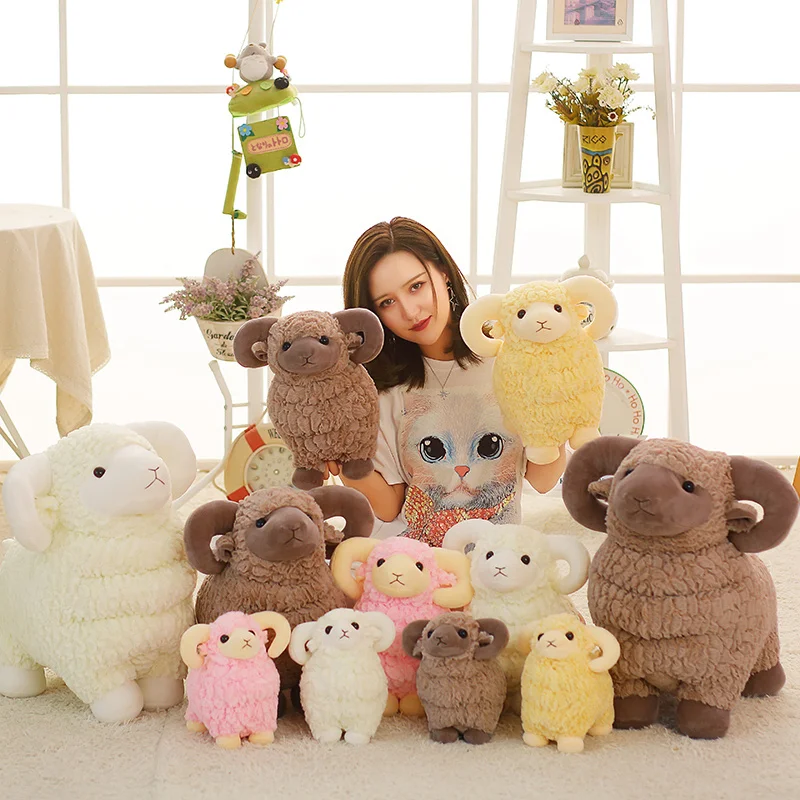 25-60cm INS Like Real Sheep Plush Toy White&Brown&Pink&Yellow Stuffed Animal Simulated Lamb Soft Doll Birthday Gift for Kid Girl