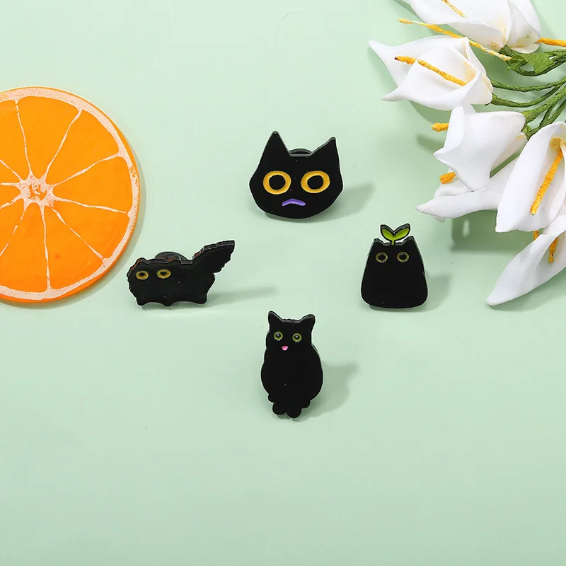 Brooch Cartoon Cute Black Cat Shape Paint Clothing Accessories Backpack Brooch Badge Lapel Pins New Alloy Animal