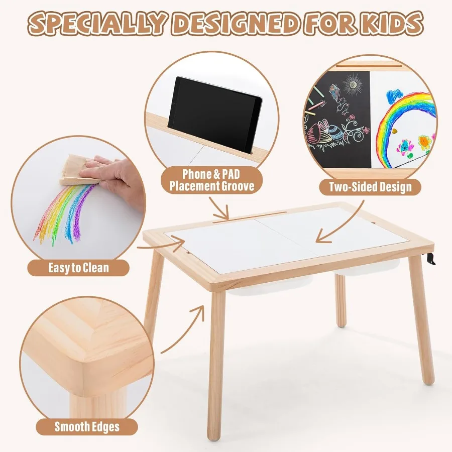 Surface de vernis de Table sensorielle avec 7 jouets de sable, activité pour tout-petits, bacs de rangement de Table de sable, cadeaux pour garçons et filles