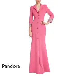 Pandora Simple pink Dubai Women's Formal Evening dress with V-neck long sleeve satin sequin Button Mermaid cocktail party dress