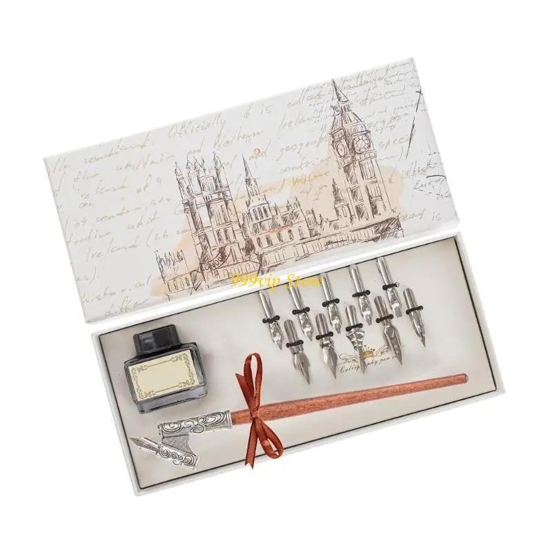

C90C Oblique Nib Pen Holder with Nibs Retro English Calligraphy Dip Pen Point Holder