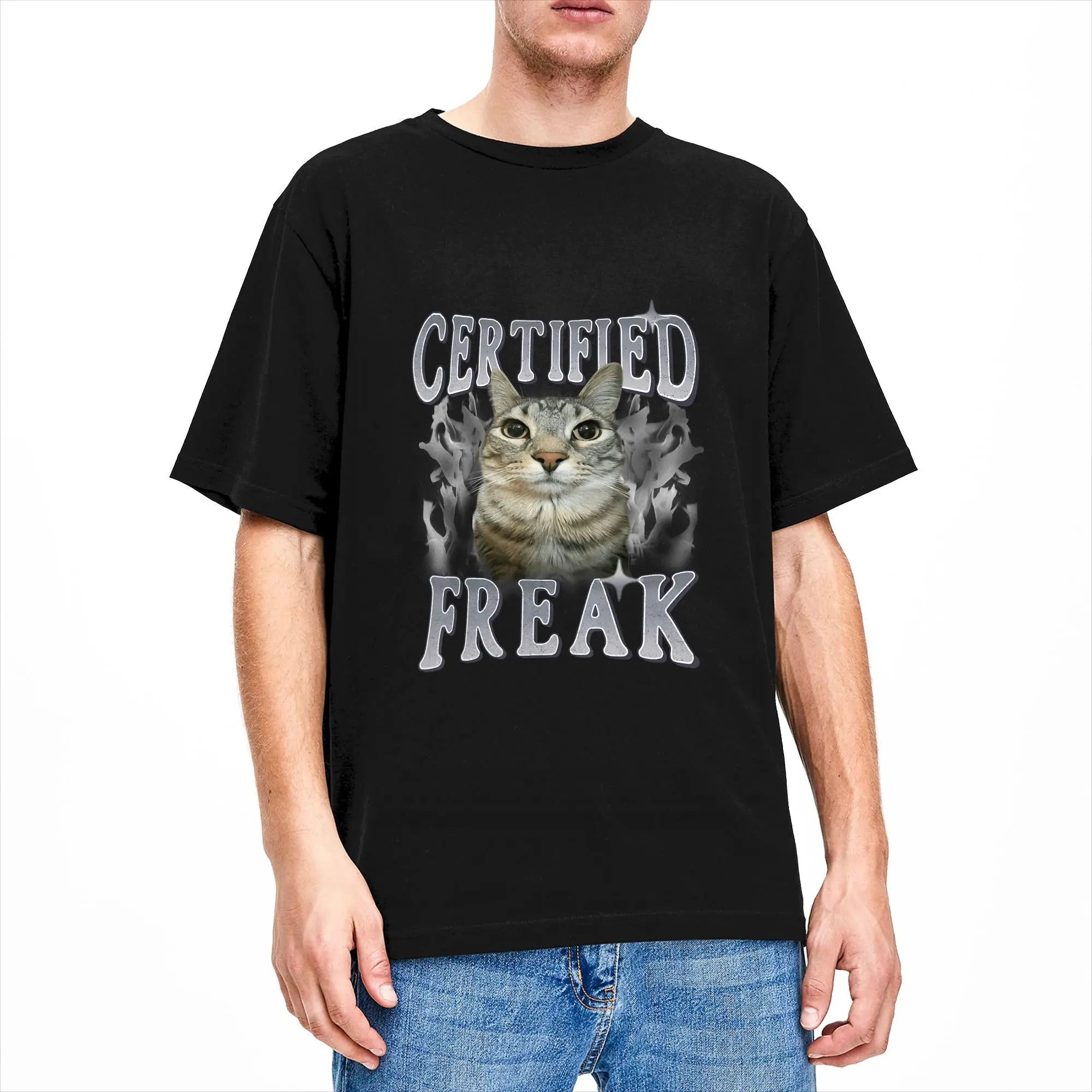 Certified Freak Funny Cat Meme Vintage Kitty Graphic T Shirt  Fashion T Shirts Short-Sleeved Y2K Fun Tshirt Summer Cotton Tees