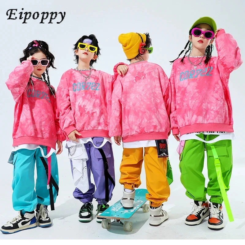 Boys and Girls' Moda Pullover Roupas Set, moletom, Street Dance, Calças Cargo