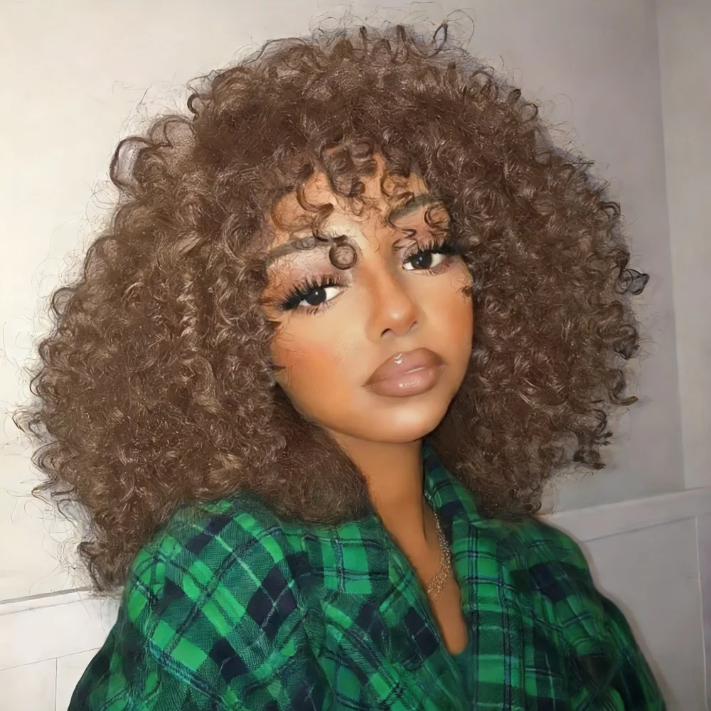 

Synthetic Hair Wigs Short Curly Wig with Bangs Heat-Resistant Fiber wig For Women