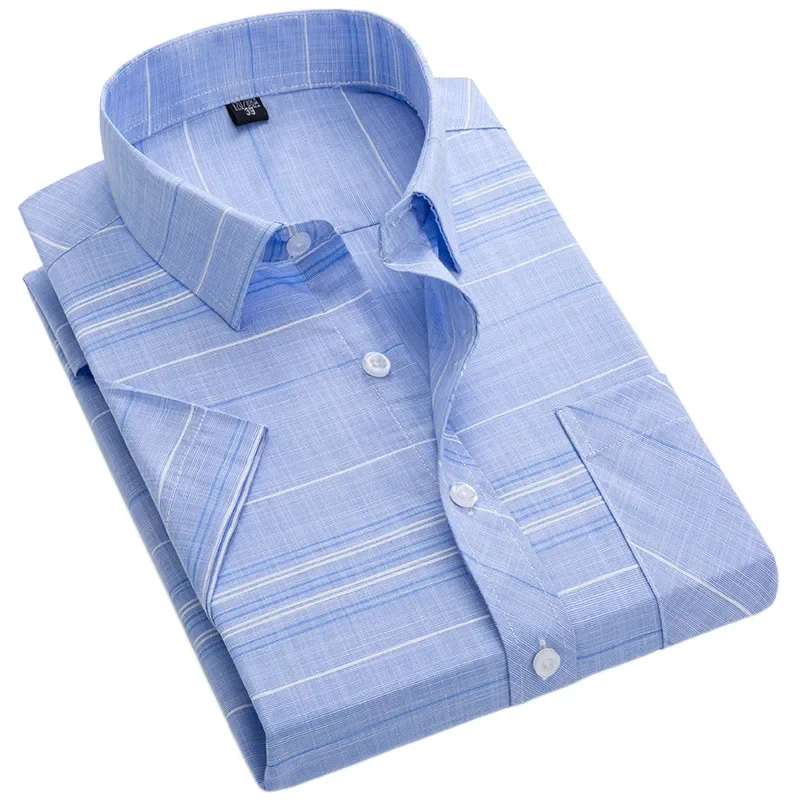 Chemise imprimée à manches courtes pour hommes, Plaid boutonné, Doux, Doux, Sans fer, Social, Regméthanol Fit, Business, Été, 2024