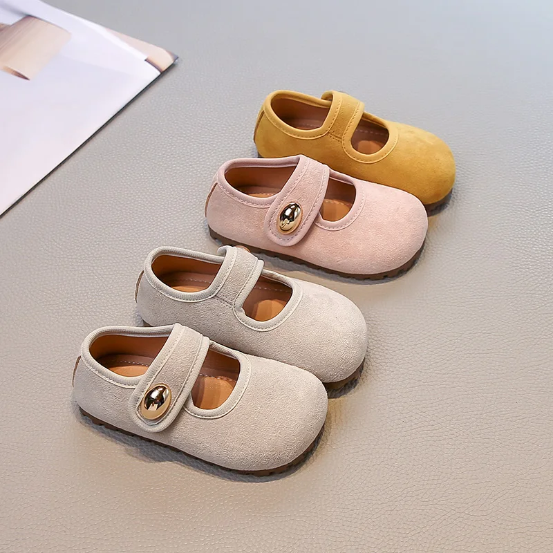 New Autumn Children Princess Shoes Girls Ballet Flats Fashion Concise Style Suede Leather Shallow Elegant All-match Kids Flats